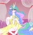 Size: 2640x2837 | Tagged: safe, artist:thelunarmoon, princess celestia, oc, oc:lunar moon, alicorn, pony, unicorn, g4, baby, baby pony, blushing, clothes, colt, crying, curtains, cute, cutelestia, dress, female, floppy ears, foal, gown, high res, holding a pony, looking at you, male, mare, momlestia, offspring, parent:princess celestia, sitting, tears of joy