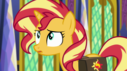 Size: 1920x1080 | Tagged: safe, screencap, sunset shimmer, pony, unicorn, equestria girls, equestria girls specials, g4, my little pony equestria girls: better together, my little pony equestria girls: forgotten friendship, bag, saddle bag, solo, twilight's castle