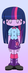 Size: 767x1976 | Tagged: safe, artist:batipin, twilight sparkle, human, equestria girls, g4, chibi, female, gradient background, no nose, solo