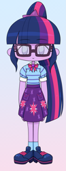 Size: 767x1976 | Tagged: safe, artist:batipin, sci-twi, twilight sparkle, human, equestria girls, g4, chibi, female, gradient background, no nose, solo