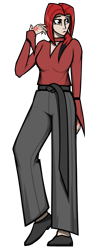 Size: 1750x4500 | Tagged: safe, artist:deroach, oc, oc:crimson courage, human, equestria project humanized, belt, breasts, cleavage, clothes, fanfic, fanfic art, humanized, long sleeves, pants, ponytail, red hair, simple background, transparent background, vector
