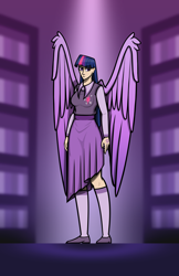 Size: 4000x6158 | Tagged: safe, artist:deroach, edit, twilight sparkle, alicorn, human, equestria project humanized, g4, abstract background, clothes, cutie mark on clothes, fanfic, fanfic art, humanized, twilight sparkle (alicorn), winged humanization, wings