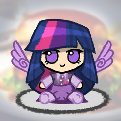 Size: 5500x5500 | Tagged: safe, artist:deroach, edit, twilight sparkle, alicorn, human, g4, burger, clothes, cutie mark on clothes, food, fumo, humanized, plushie, skirt, touhou, twilight sparkle (alicorn), winged humanization, wings