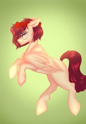 Size: 1423x2048 | Tagged: safe, artist:novadraws19205, oc, oc only, pegasus, pony, floral head wreath, flower, glasses, lidded eyes, looking at you, rose, solo