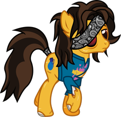 Size: 1207x1168 | Tagged: safe, artist:lightningbolt, derpibooru exclusive, earth pony, pony, undead, zombie, zombie pony, g4, .svg available, bags under eyes, bone, clothes, frown, headband, lidded eyes, male, missing eye, otto wood, ponified, scar, shirt, show accurate, simple background, solo, stallion, stitches, svg, t-shirt, tail, tail band, torn clothes, torn ear, transparent background, vector, walking, waterparks