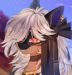 Size: 3294x3400 | Tagged: safe, artist:kefirro7, pony, bust, cyno (genshin impact), ear piercing, earring, genshin impact, gold, high res, jewelry, male, necklace, piercing, ponified, portrait, slit pupils, solo