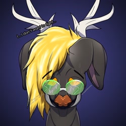 Size: 2160x2160 | Tagged: safe, artist:ragedox, oc, changeling, deer, hybrid, broken, broken glasses, bust, commission, crying, glasses, high res, horn, horns, mugshot, portrait, scared, solo