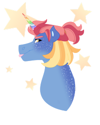 Size: 1280x1600 | Tagged: safe, artist:itstechtock, oc, oc:sunrise starshine, earth pony, pony, bust, fake horn, female, magical lesbian spawn, mare, offspring, parent:izzy moonbow, parent:sunny starscout, parents:moonscout, portrait, simple background, solo, transparent background