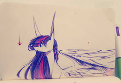 Size: 1280x874 | Tagged: safe, artist:prettyshinegp, twilight sparkle, alicorn, pony, g4, female, long ears, mare, missing horn, solo, traditional art, twilight sparkle (alicorn)