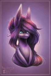 Size: 2000x3000 | Tagged: safe, artist:prettyshinegp, oc, oc only, earth pony, pony, bust, earth pony oc, female, high res, long ears, mare, messy mane, solo