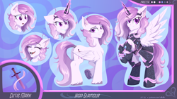 Size: 1920x1080 | Tagged: safe, artist:willoillo, oc, oc only, oc:iron glamour, pegasus, pony, armor, butt, commission, emotes, eyebrows, eyebrows visible through hair, female, folded wings, frown, grin, looking at you, magical girl, mare, multeity, pegasus oc, plot, raised hoof, reference page, signature, smiling, smiling at you, solo, spread wings, teeth, wings