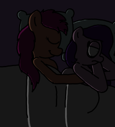 Size: 3023x3351 | Tagged: safe, artist:professorventurer, pipp petals, sunny starscout, earth pony, pegasus, pony, series:ask pippamena, g5, bed, cuddling, dark, duo, female, high res, in bed, insomnia, lesbian, loose hair, mare, night, pillow, pippamena, pregnant, primrose petals, ship:petalscout, shipping, sleeping, spooning
