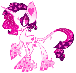 Size: 855x819 | Tagged: safe, artist:webkinzworldz, rarity, pony, unicorn, g4, alternate design, alternate hairstyle, colored hooves, eyeshadow, gradient ears, gradient horn, gradient legs, heart, heart eyes, hoof pointing, horn, leonine tail, makeup, pink eyes, raised hoof, shaped eyebrows, short hair, simple background, solo, sparkly mane, sparkly tail, tail, white background, wingding eyes