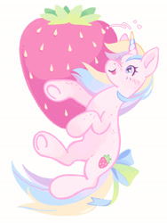 Size: 1544x2048 | Tagged: safe, artist:queenrosedust, holly dash, pony, unicorn, g4, food, simple background, solo, strawberry, white background