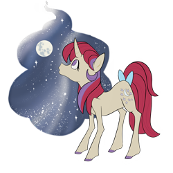 Size: 2600x2600 | Tagged: safe, artist:marshmarlowe, moondancer (g1), pony, unicorn, g1, bow, female, high res, mare, moon, simple background, solo, space, stars, tail, tail bow, thin legs, transparent background