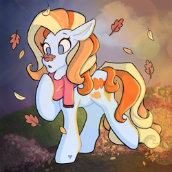 Size: 2048x2048 | Tagged: safe, artist:marshmarlowe, autumn skye, earth pony, pony, g3, autumn, clothes, female, high res, leaf, leaves, mare, no pupils, scarf, solo