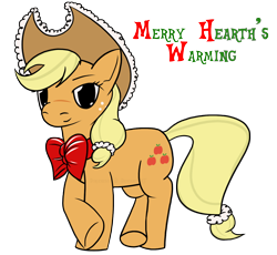 Size: 1328x1222 | Tagged: safe, artist:underwoodart, applejack, g4, bow, christmas, clothes, crossed legs, happy hearth's warming, hearth's warming, holiday, merry christmas, simple background, solo, transparent background, winter, winter outfit