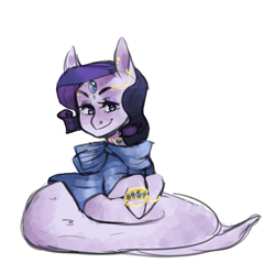 Size: 1411x1348 | Tagged: safe, artist:mentoll, rarity, lamia, g4, bracelet, ear piercing, earring, eyebrow piercing, female, jewelry, lamiafied, lamity, looking at you, mare, necklace, piercing, simple background, smiling, smiling at you, solo, species swap, white background