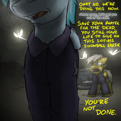 Size: 800x800 | Tagged: safe, artist:captainhoers, spitfire, oc, oc:concorde, pegasus, pony, the sunjackers, g4, argument, close-up, dialogue, duo, elderly, female, gravestone, graveyard, mare, mother and child, offspring, older, older spitfire, parent:soarin', parent:spitfire, parents:soarinfire, yelling