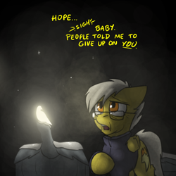 Size: 800x800 | Tagged: safe, artist:captainhoers, spitfire, pegasus, pony, the sunjackers, g4, dialogue, elderly, female, glasses, gravestone, graveyard, implied soarin', mare, offscreen character, older, older spitfire, solo