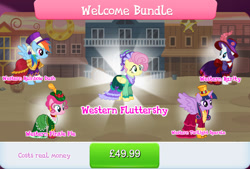 Size: 1268x858 | Tagged: safe, gameloft, fluttershy, pinkie pie, rainbow dash, rarity, twilight sparkle, alicorn, earth pony, pegasus, pony, unicorn, g4, my little pony: magic princess, bundle, clothes, collection, costs real money, dress, english, feather, female, folded wings, group, hairband, hat, horn, mare, mobile game, numbers, spread wings, text, twilight sparkle (alicorn), wings