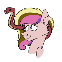 Size: 600x600 | Tagged: safe, artist:fuckomcfuck, oc, oc only, oc:fine arts, pegasus, pony, snake, bust, offspring, parent:oc:doodles, parent:princess cadance, parents:canon x oc, pet, pet oc, simple background, solo, transparent background