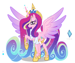 Size: 2377x2009 | Tagged: safe, artist:harmonyvitality-yt, princess cadance, alicorn, pony, g4, base used, concave belly, ethereal mane, female, high res, hoof shoes, mare, raised hoof, simple background, slender, solo, spread wings, starry mane, thin, transparent background, wings