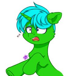 Size: 1408x1464 | Tagged: safe, artist:smelon, oc, oc only, oc:green byte, pony, cheek fluff, chest fluff, commission, emotes, simple background, solo, surprised, white background, ych result