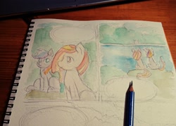 Size: 2048x1463 | Tagged: safe, artist:daisymane, oc, oc only, oc:poniko, oc:rokuchan, earth pony, pony, comic, duo, female, mare, traditional art, watercolor painting