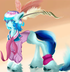 Size: 8800x9000 | Tagged: safe, artist:tupuan, oc, oc only, blue eyes, blue hair, blue tail, color, feather, solo, tail, unshorn fetlocks