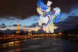 Size: 2048x1365 | Tagged: safe, anonymous editor, artist:dashiesparkle edit, edit, sapphire shores, earth pony, pony, g4, female, france, giant pony, giant sapphire shores, giant/macro earth pony, giantess, hat, highrise ponies, irl, macro, mare, mega giant, paris, photo, ponies in real life, solo