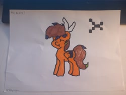 Size: 4080x3060 | Tagged: safe, artist:unyielder, oc, oc only, oc:bazing, pegasus, pony, brown mane, gift art, orange coat, pegasus oc, traditional art