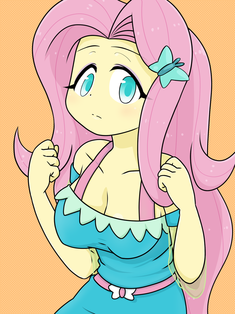 [breasts,cleavage,equestria girls,fluttershy,human,looking at you,safe,busty fluttershy,artist:batipin,fluttershy boho dress]