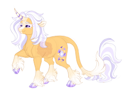 Size: 4200x3100 | Tagged: safe, artist:gigason, oc, oc:violet whimsy, classical unicorn, pony, unicorn, black sclera, cloven hooves, curved horn, female, horn, leonine tail, mare, quadrupedal, simple background, solo, transparent background, unshorn fetlocks