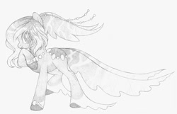 Size: 1280x826 | Tagged: safe, artist:crystal-tranquility, oc, oc:thalassa, original species, pond pony, pony, female, monochrome, solo, traditional art