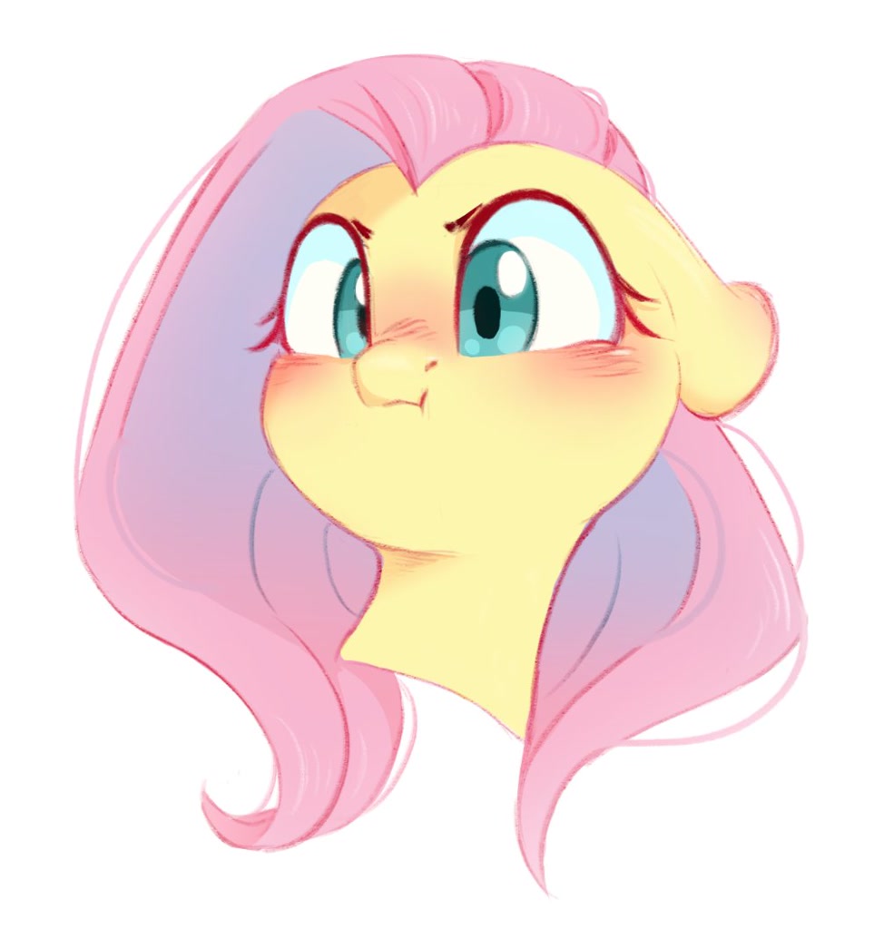 [angry,blushing,bust,cute,female,fluttershy,looking at you,pegasus,pony,safe,scowl,scrunchy face,simple background,solo,white background,madorable,artist:melodylibris]