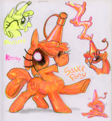 Size: 3693x4000 | Tagged: safe, artist:ja0822ck, object pony, original species, pony, food, ketchup, mustard, ponified, rule 85, sauce, traditional art