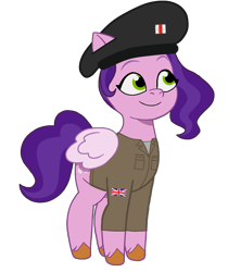 Size: 1293x1536 | Tagged: safe, artist:edy_january, edit, vector edit, pipp petals, pegasus, pony, g5, my little pony: tell your tale, allies, barrette, base used, british, clothes, commander, girls und panzer, hat, infantry, leader, military, military pony, military uniform, simple background, soldier, soldier pony, solo, transparent background, uniform, union jack, united kingdom, vector, world war ii