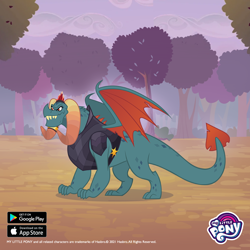 Size: 1080x1080 | Tagged: safe, gameloft, dragon lord torch, dragon, g4, my little pony: magic princess, male, my little pony logo, quadrupedal, solo, tree