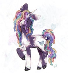 Size: 776x829 | Tagged: safe, artist:lutraviolet, violette rainbow, pony, unicorn, g5, dreadlocks, foal, multicolored hair, rainbow hair, redesign, solo, vitiligo