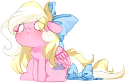 Size: 1601x1037 | Tagged: safe, artist:loyaldis, oc, oc only, oc:bay breeze, pegasus, pony, :<, blushing, bow, chibi, cute, female, hair bow, mare, pegasus oc, sad, simple background, tail, tail bow, transparent background, wings