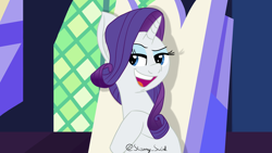 Size: 3840x2160 | Tagged: safe, artist:starry swirl, rarity, pony, unicorn, g4, crystal castle, female, high res, lidded eyes, mare, open mouth, scene interpretation, signature, solo