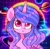 Size: 1881x1840 | Tagged: safe, artist:jaanhavi, izzy moonbow, pony, unicorn, g5, abstract background, bust, cute, female, izzybetes, jewelry, looking up, mare, planet, ring, saturn, smiling, solo, space