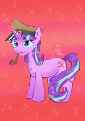 Size: 4961x7016 | Tagged: safe, artist:bluebeebzz, starlight glimmer, pony, g4, communism, female, hammer and sickle, mare, military hat, pipe, s5 starlight, solo, stalin glimmer