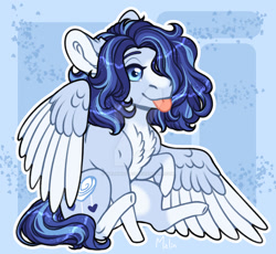 Size: 1280x1180 | Tagged: safe, artist:malinraf1615, oc, oc only, oc:azure, pegasus, pony, chest fluff, chibi, colored wings, deviantart watermark, female, gradient hooves, mare, obtrusive watermark, pegasus oc, sitting, solo, tongue out, two toned wings, watermark, wings