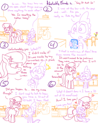 Size: 4779x6013 | Tagged: safe, artist:adorkabletwilightandfriends, lily, lily valley, spike, dragon, earth pony, pony, comic:adorkable twilight and friends, g4, adorkable, adorkable friends, blushing, butt, cellphone, comic, concerned, couch, cute, dork, female, flower, happy, hug, hugging a pony, kitchen, love, male, mare, phone, plot, relationship, relationships, ship:lilyspike, shipping, shocked, sign, slice of life, smartphone, smiling, social media, straight, surprised, vase