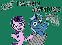 Size: 2048x1503 | Tagged: safe, artist:ewoudcponies, starlight glimmer, trixie, g4, green background, simple background, trash can