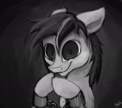 Size: 2100x1859 | Tagged: safe, artist:minckies, oc, oc only, earth pony, pony, bust, chains, earth pony oc, hooves together, signature, smiling, solo