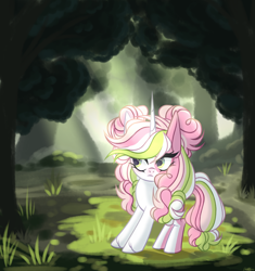 Size: 3636x3870 | Tagged: safe, artist:justsadluna, oc, oc only, pony, unicorn, female, forest, frown, high res, horn, mare, outdoors, solo, unicorn oc