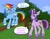 Size: 1400x1080 | Tagged: safe, artist:exxi00, rainbow dash, twilight sparkle, pegasus, pony, unicorn, g4, chest fluff, duo, minecraft, smiling, standing, text, unicorn twilight